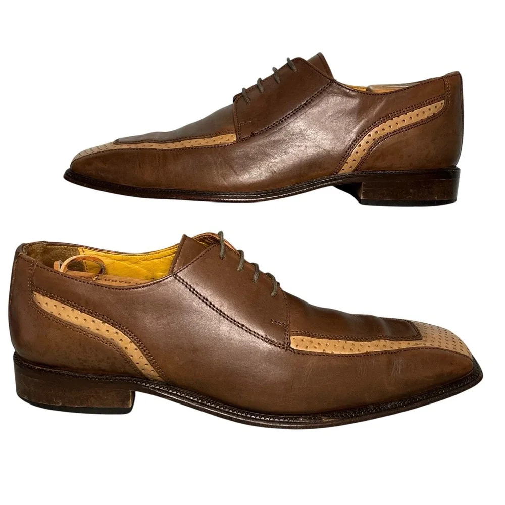Stacy Adams Oxford Dress Shoes Mens 10M Brown Two Tone Leather Square Toe Brogue